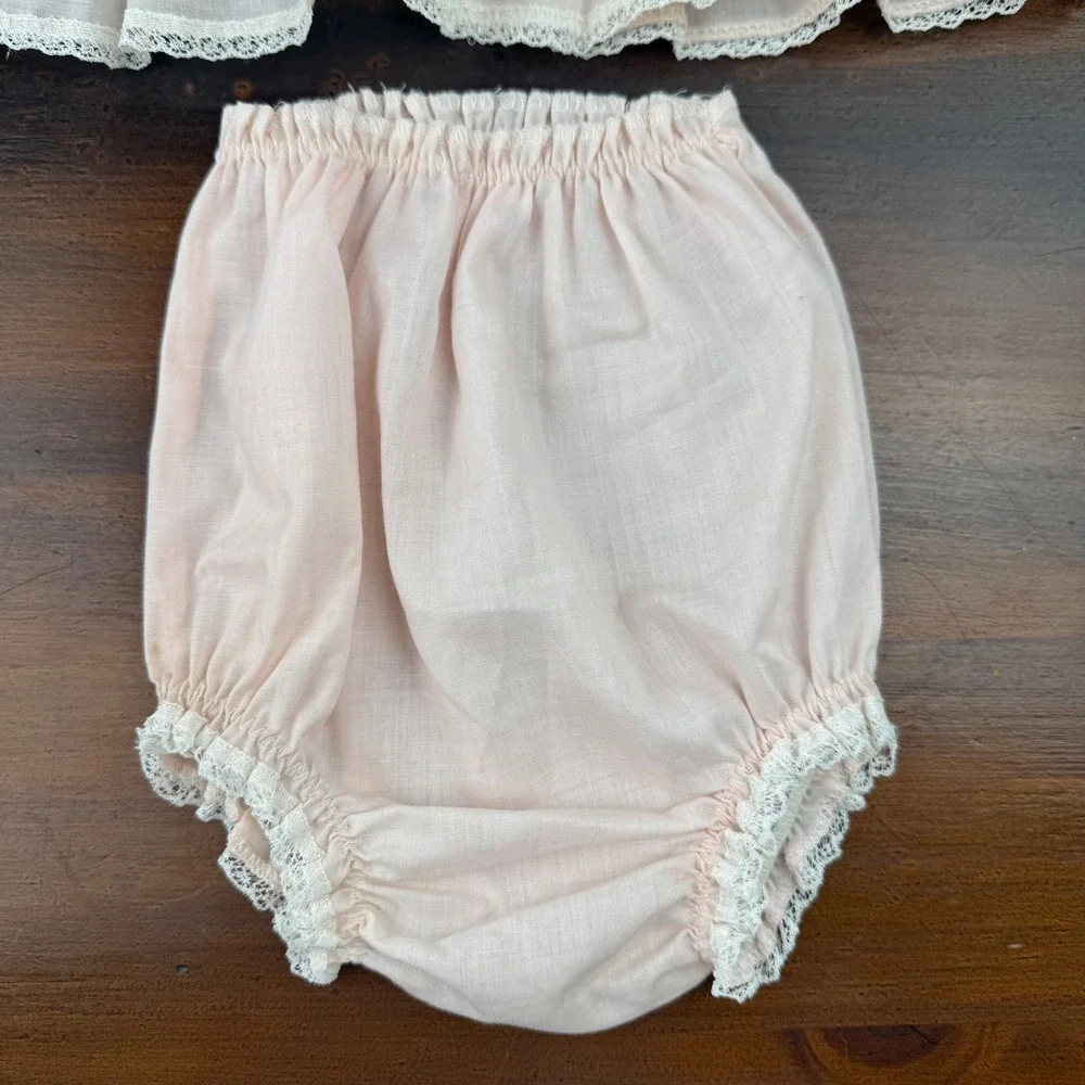Vintage Handmade Baby Clothes Lot Pink Lace Dress Bloomers White Gown Robe‎ 4pc
